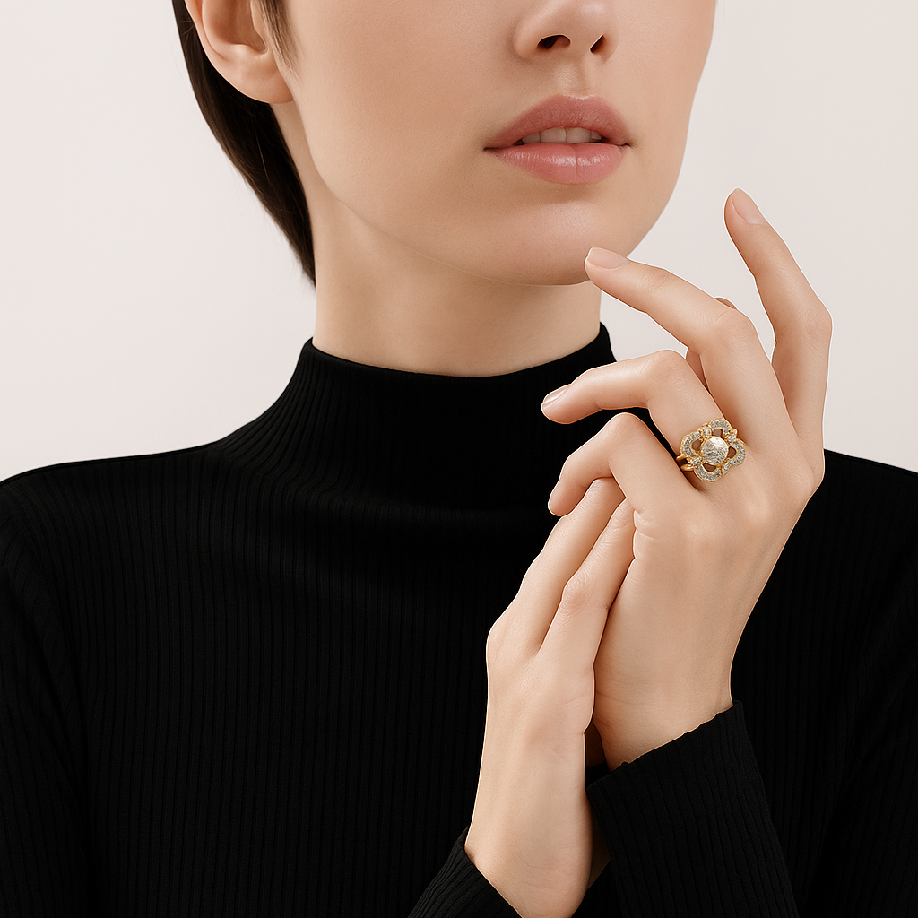 Βινταζ Δαχτυλίδι Χρυσό με Ζιρκονίες