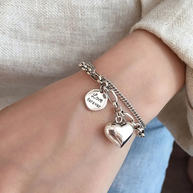 Βραχιόλι Ασήμι 925 με Σκάλισμα 'Love Forever' + 2 μπιρμπιλίκια δωρεάν